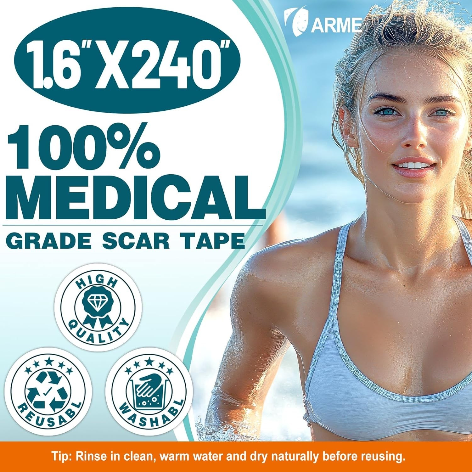 Arme Silicone Scar Tape 1.6in x 240in Medical Grade Scar Sheets 2 Rolls