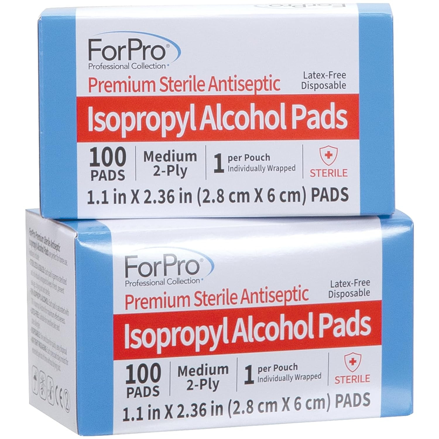 Forpro Premium Sterile Alcohol Prep Pads, 70% Isopropyl, 200 Medium 2-Ply Antise