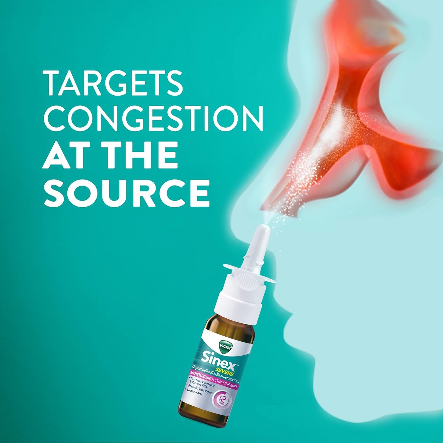 Vicks Sinex Severe Nasal Spray with Moisturizing Ultra Fine Mist, Decongestant f