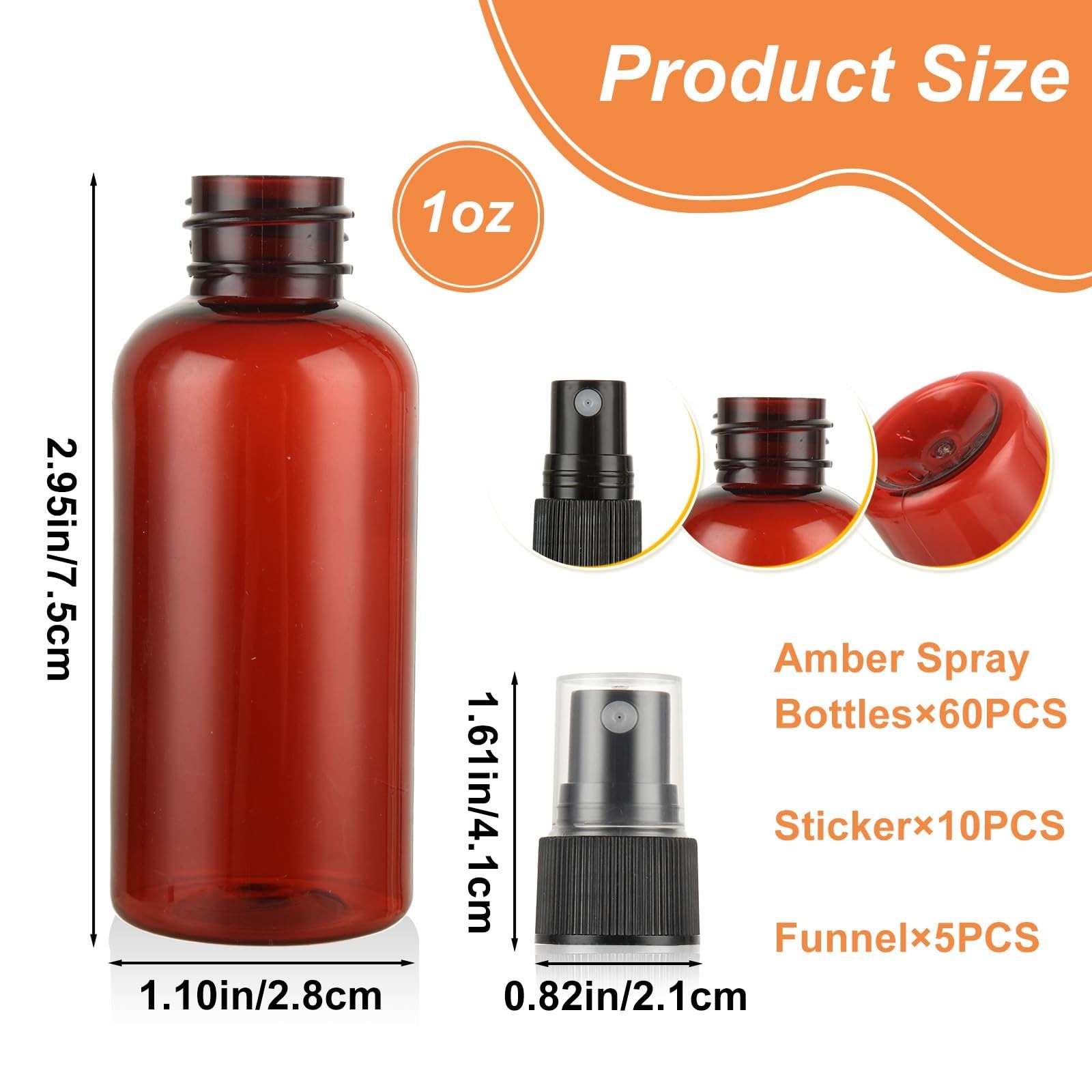 60 Pcs 1 oz Amber Spray Bottles – Fine Mist, Refillable, Anti-UV, Travel Size