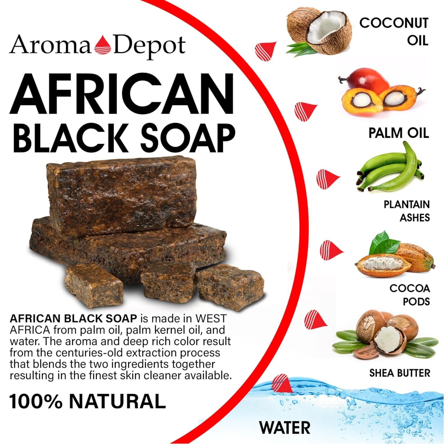Raw African Black Soap 8Oz 100% Raw Natural Soap for Acne, Eczema, Psoriasis, Sc