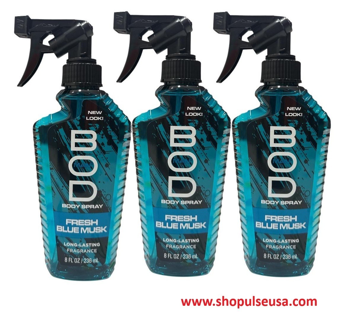 BOD man Fragrance Body Spray, Fresh Blue Musk, 8 fl oz Each (3 Pack)