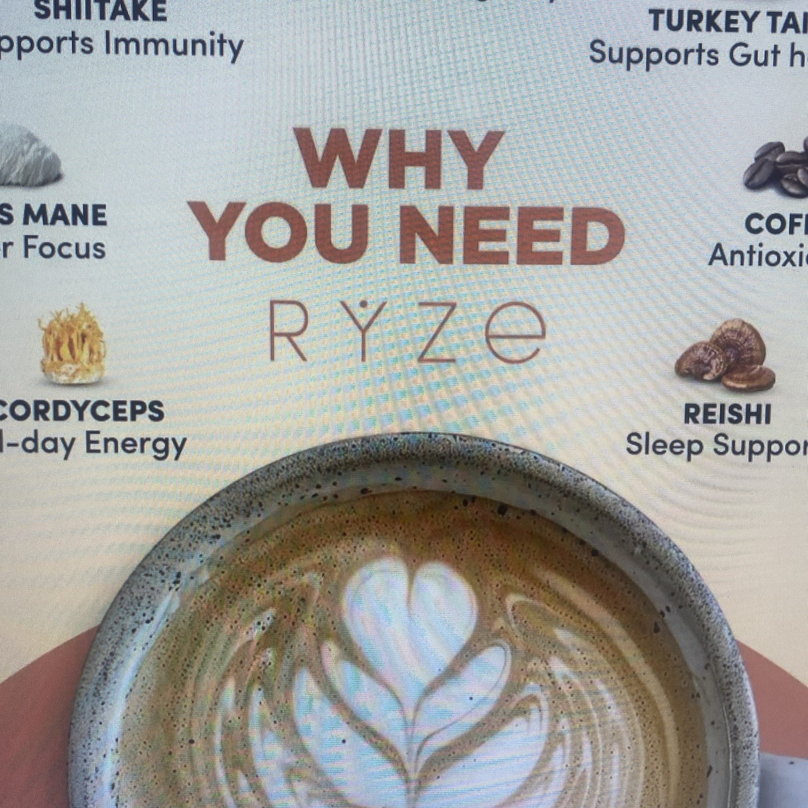 RYZE SUPERFOODS Organic Mushroom Coffee 6 Adaptogens 30 Servings Energy Immunity