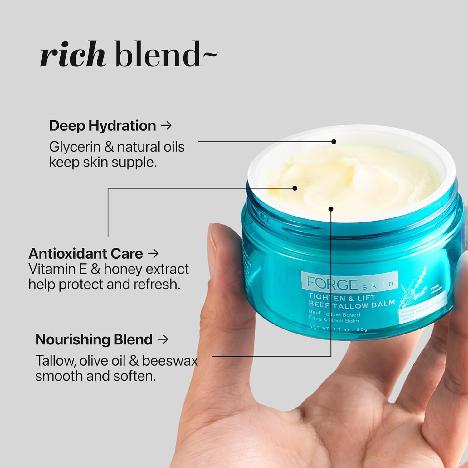 FORGE skin Tighten & Lift Beef Tallow Balm Vanilla Lavender 1.7 oz Face Neck