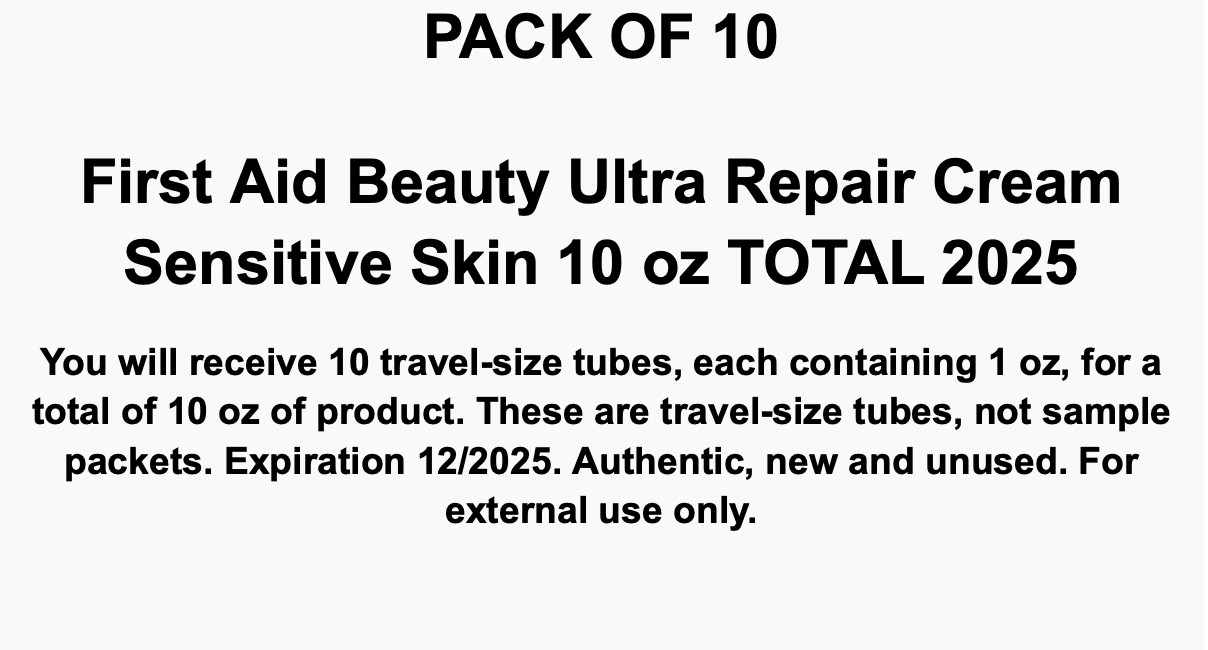 PACK OF 10 First Aid Beauty Ultra Repair Cream Sensitive Skin 10 oz TOTAL 2025