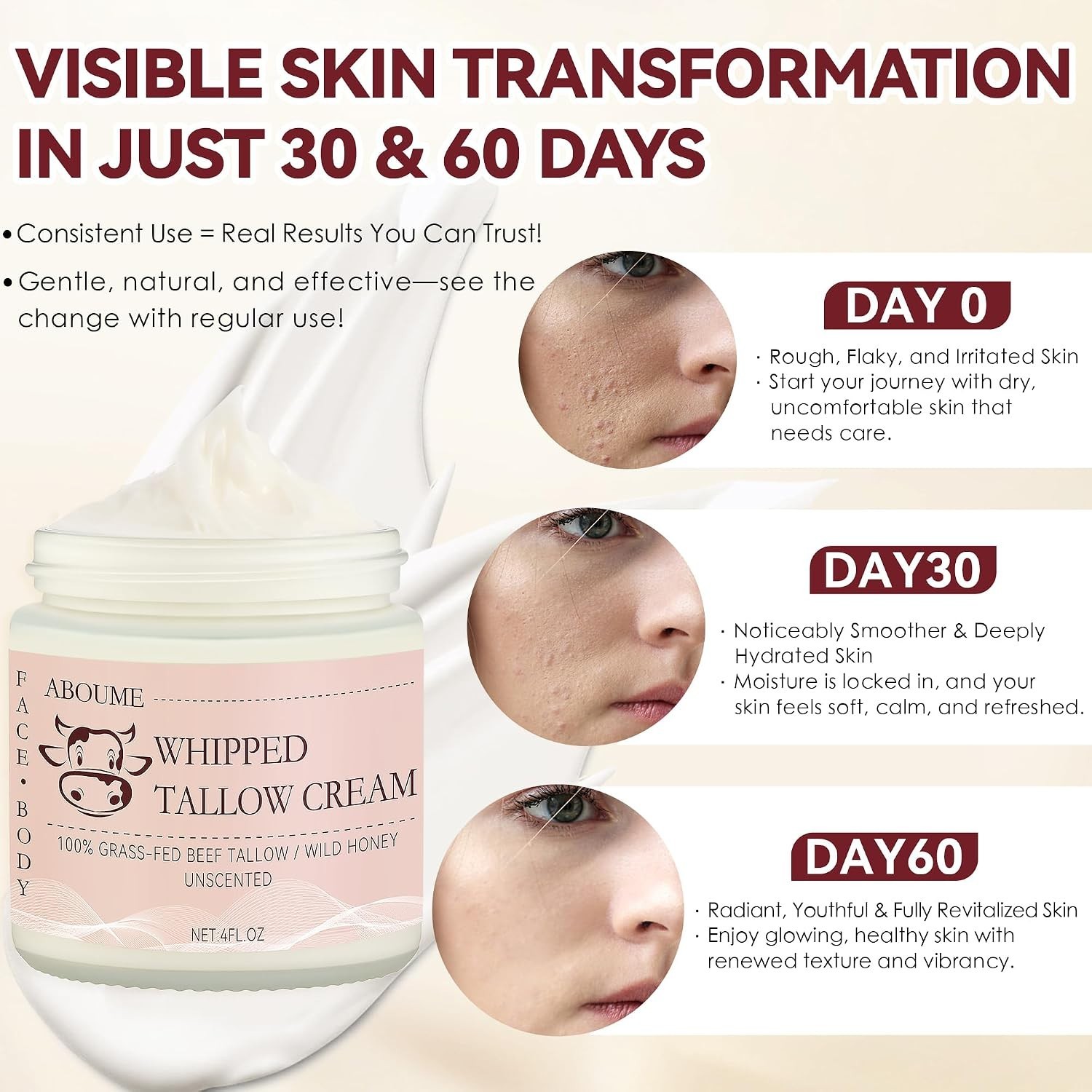 Grass Fed Whipped Beef Tallow Balm Face Body Cream Sensitive Skin 4oz