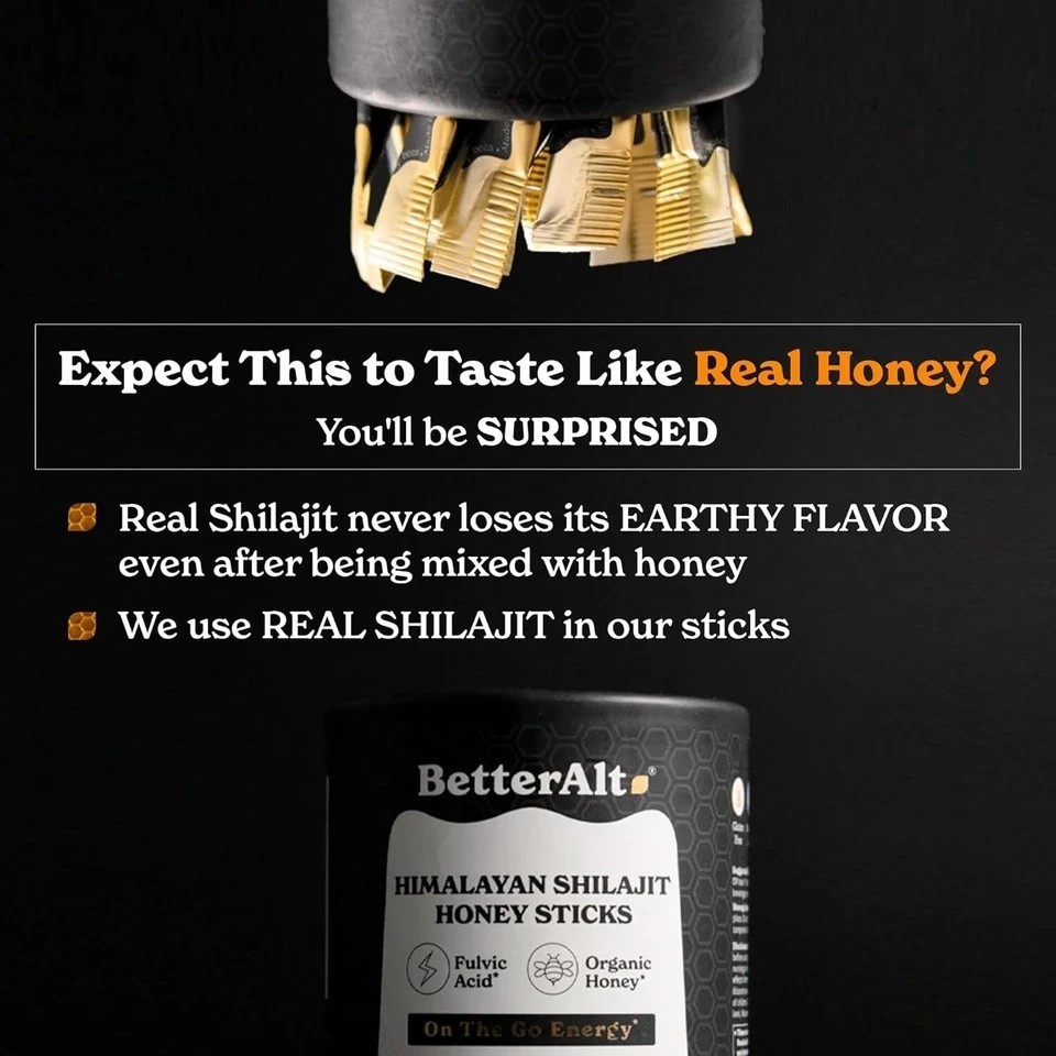 Better Alt Pure Himalayan Shilajit Honey Sticks with Organic Honey, Naturally Sw