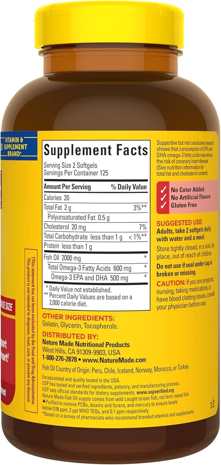 Heart Plus Omega-3 Fish Oil 1000mg Softgels – 125-Day Support for Heart & Cel…