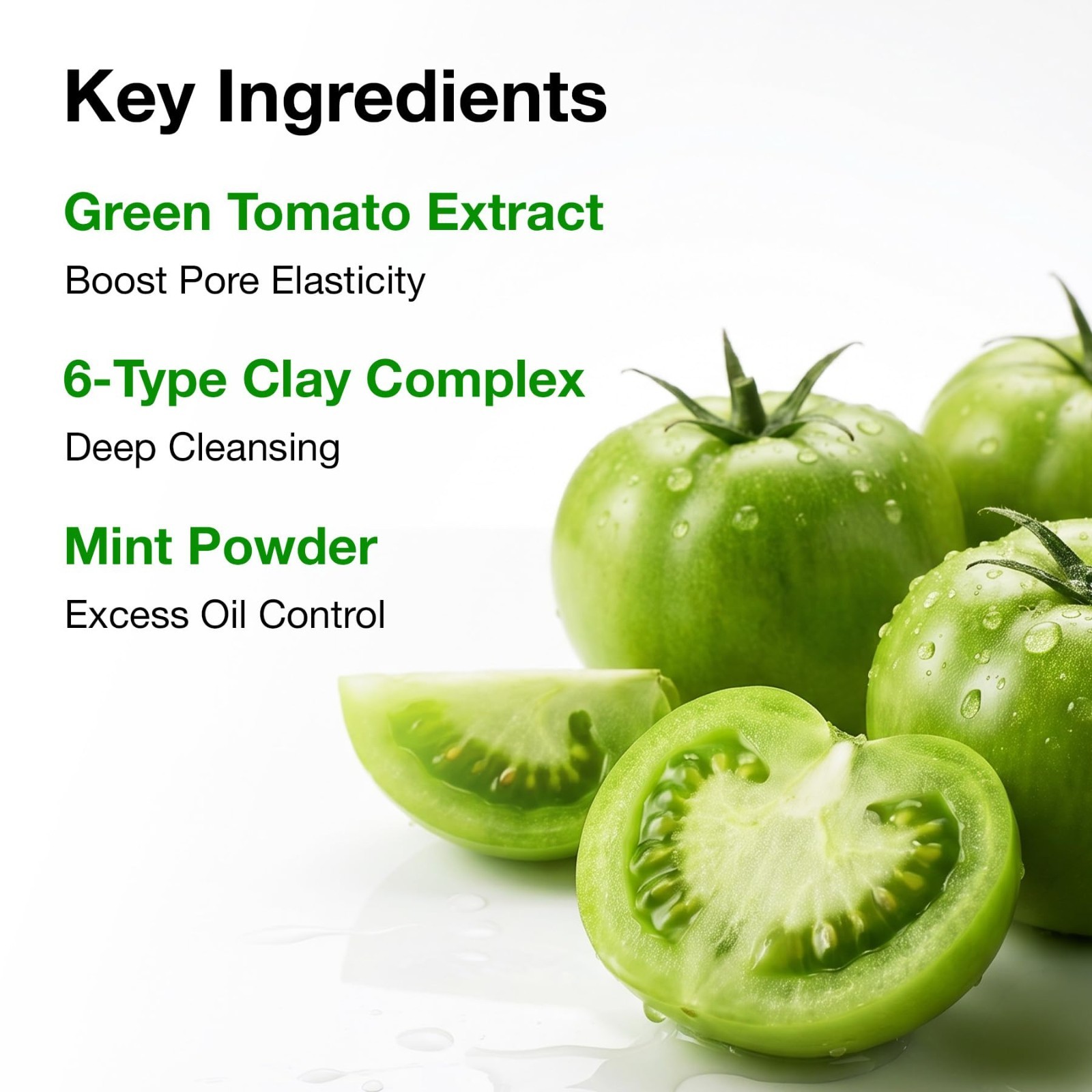 Deep Pore Cleanser Clay Mask, Green Tomato Face Wash for Blackhead Control, Kore