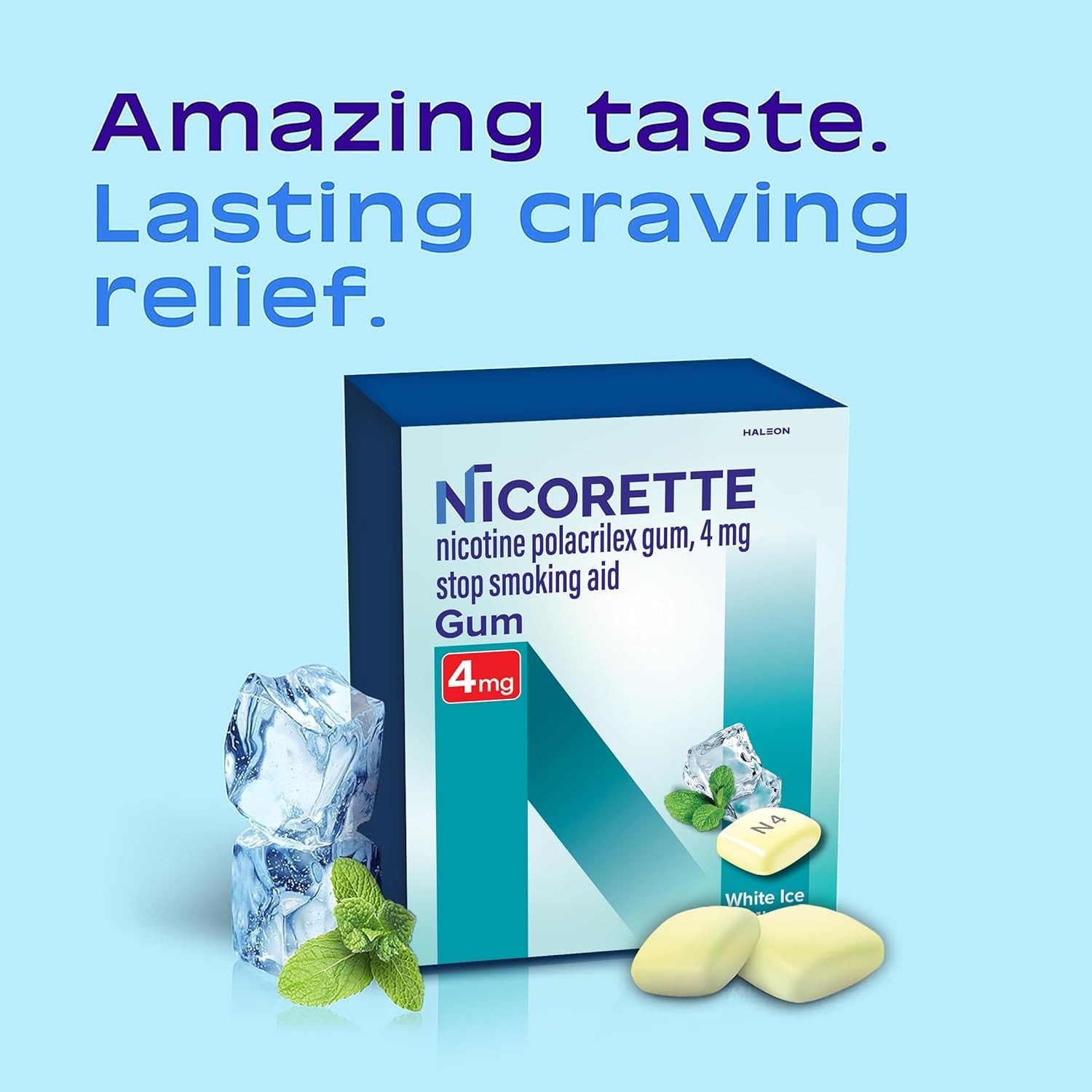 Nicotine Gum Stop Smoking Aid, 4 Mg, White Ice Mint Flavor – 100 Count (Pack of