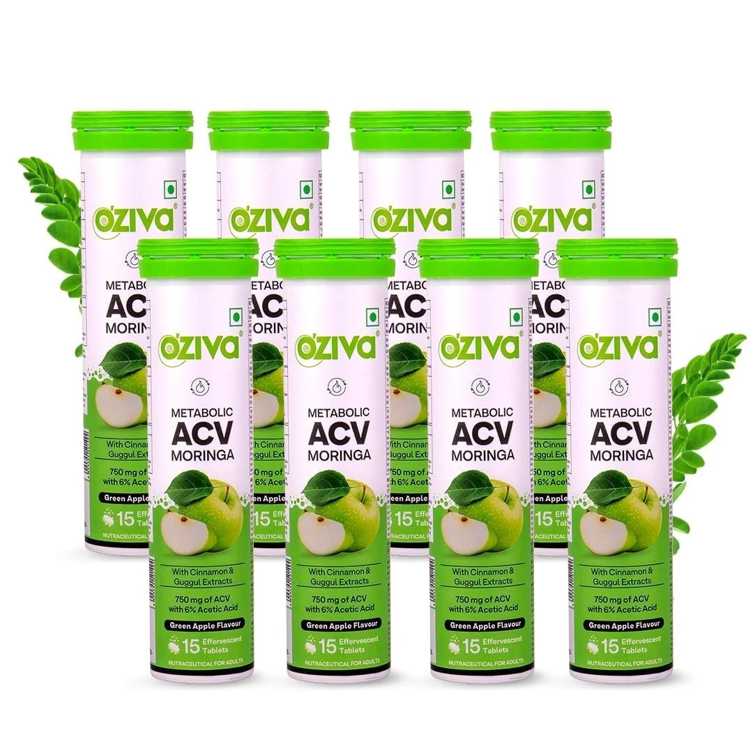 OZiva ACV Moringa Control Cravings Apple Cider Vinegar Cinnamon Guggul Pack of 8