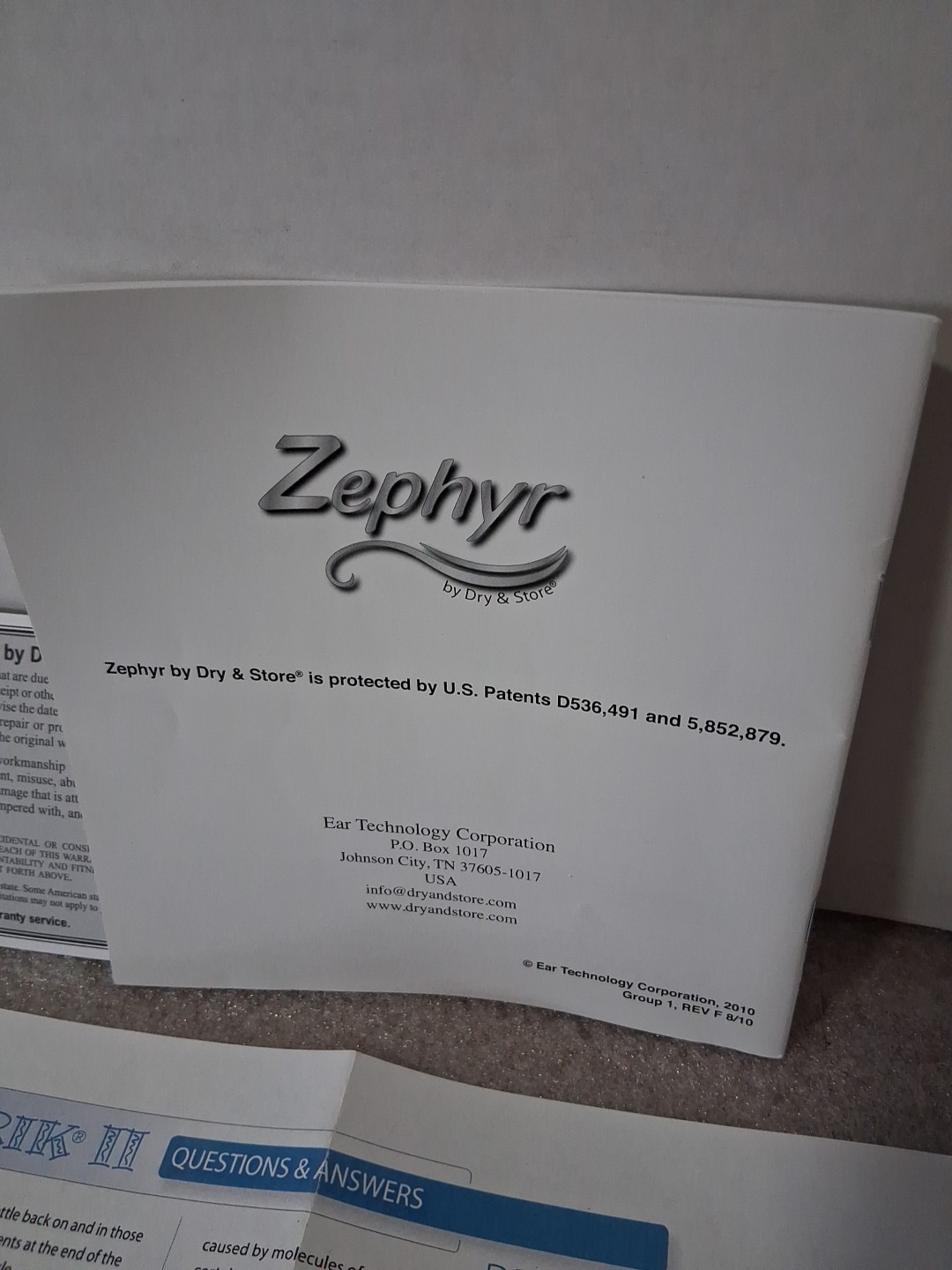 Operating Instructions Manual For Only Dry & Store Zephyr Hearing Aid Dryer