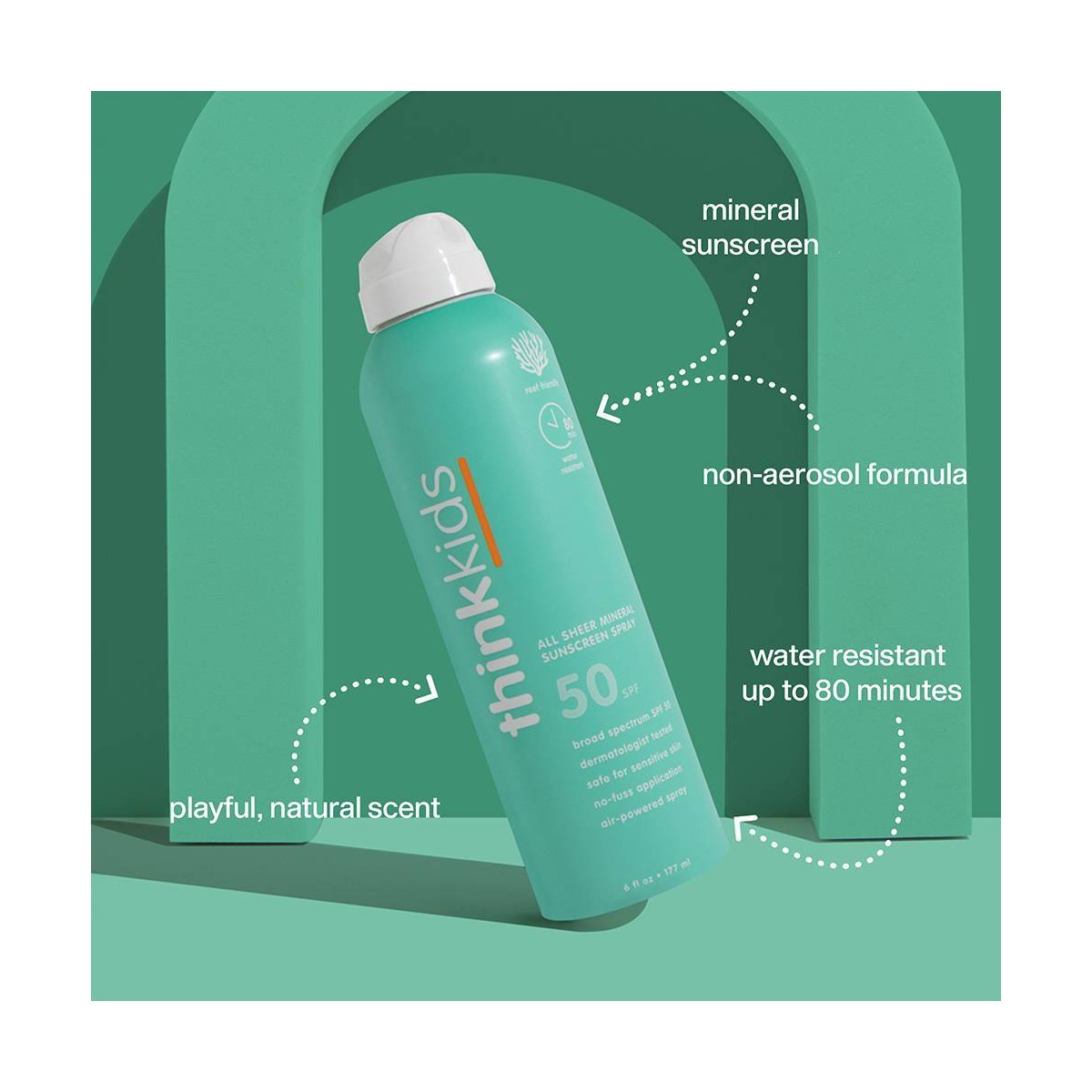 thinkkids All Sheer Mineral Sunscreen Spray with Zinc Oxide- Water SPF 50 – 6oz