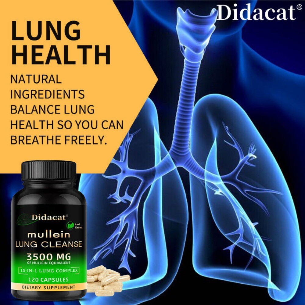 15 In 1 Lung Complex Mullein Extract Supplement Lungs Detox Cleanse 120 Capsules