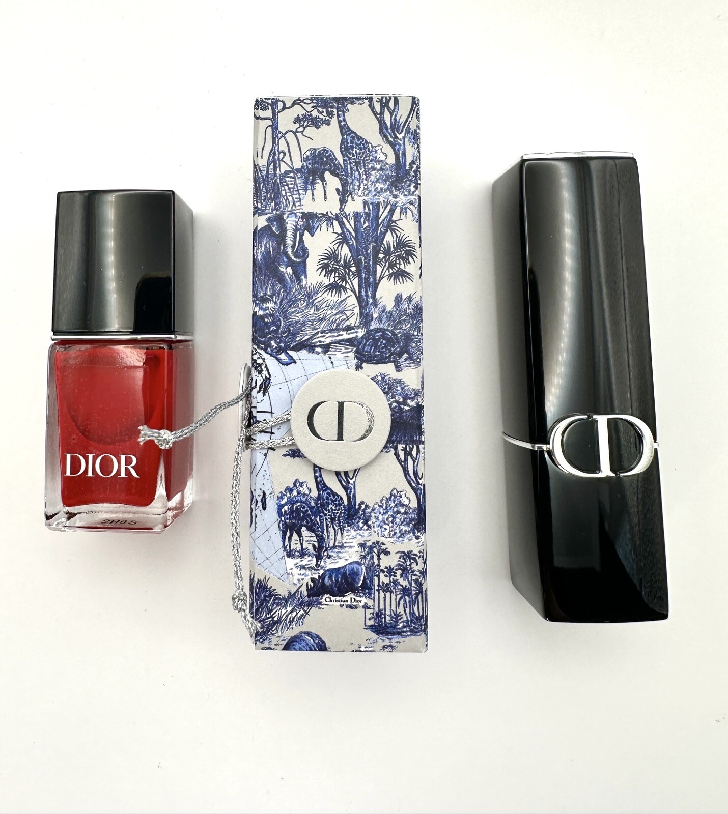 Dior Rouge Gift Set 4 Pcs (1 Full Size Lipsticks 999 , Lipstick Holder, Nail)