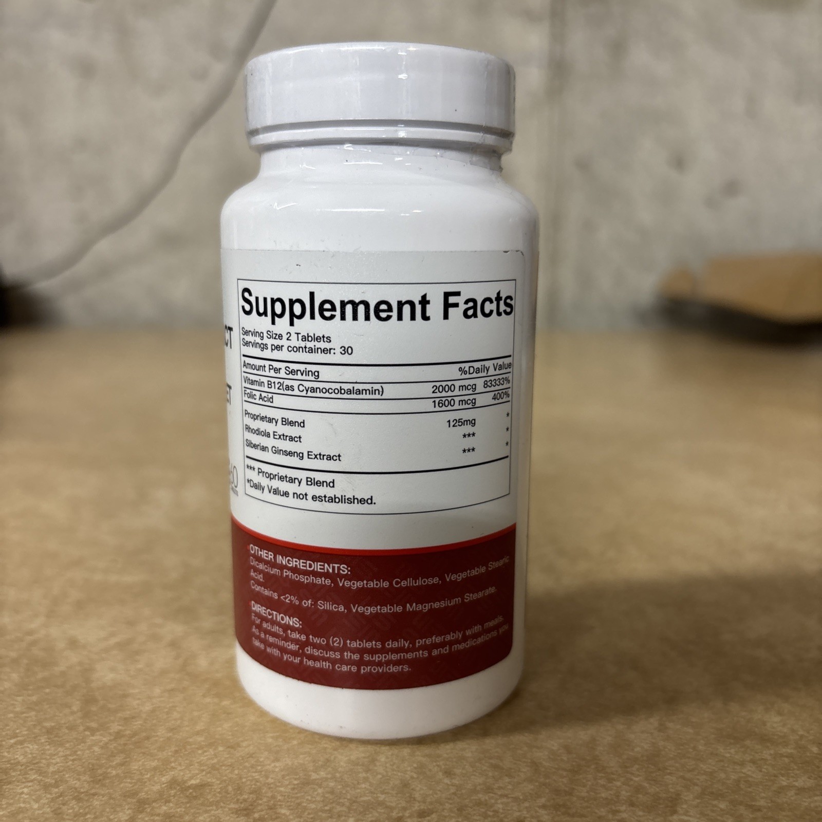 WUEIS Rhodiola Extract & Vitamin B12 + Folic Acid Tablets 60 Count Exp 12/2029