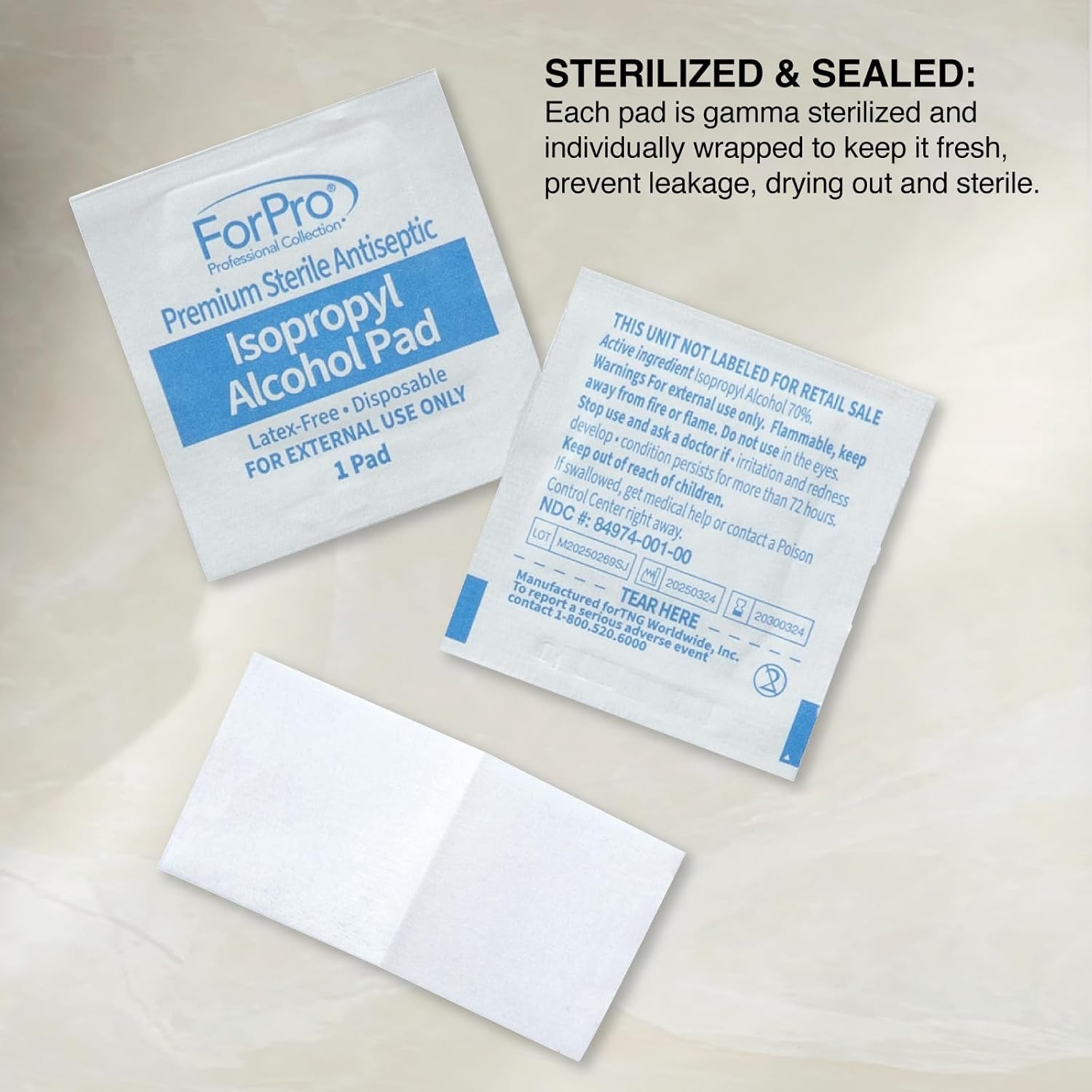 Forpro Premium Sterile Alcohol Prep Pads, 70% Isopropyl, 200 Medium 2-Ply Antise