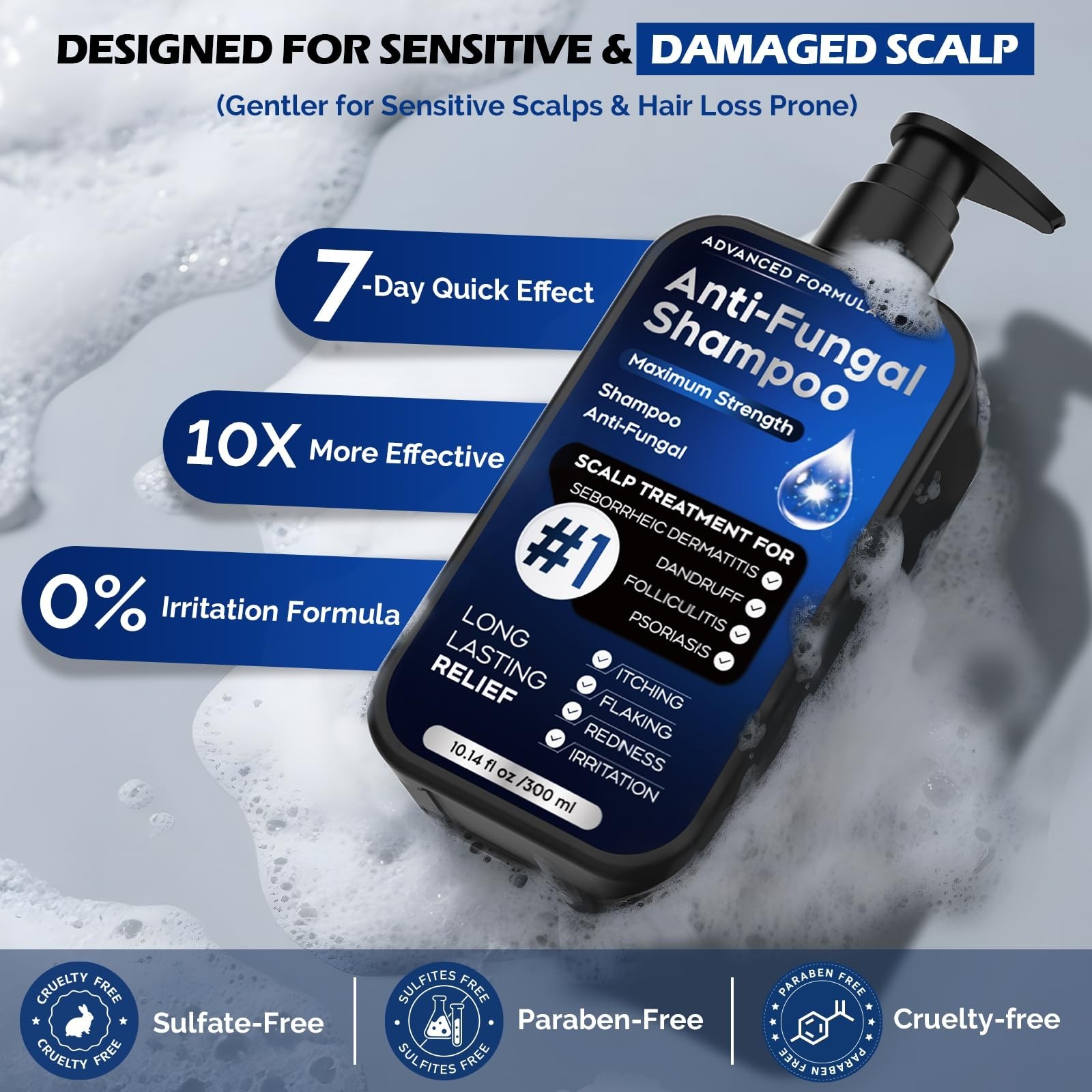 Antifungal Shampoo for Psoriasis, Seborrheic Dermatitis & Dandruff Relief, 10.1