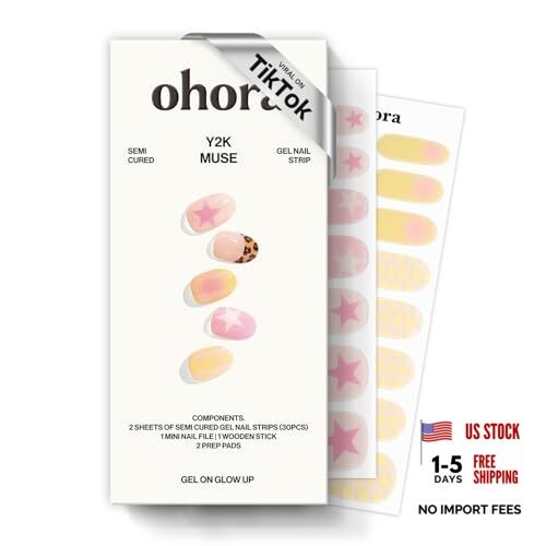 Semi Cured Gel Nail Strips (N Y2K Muse) – Yellow, Art, Works with Any Lamps,