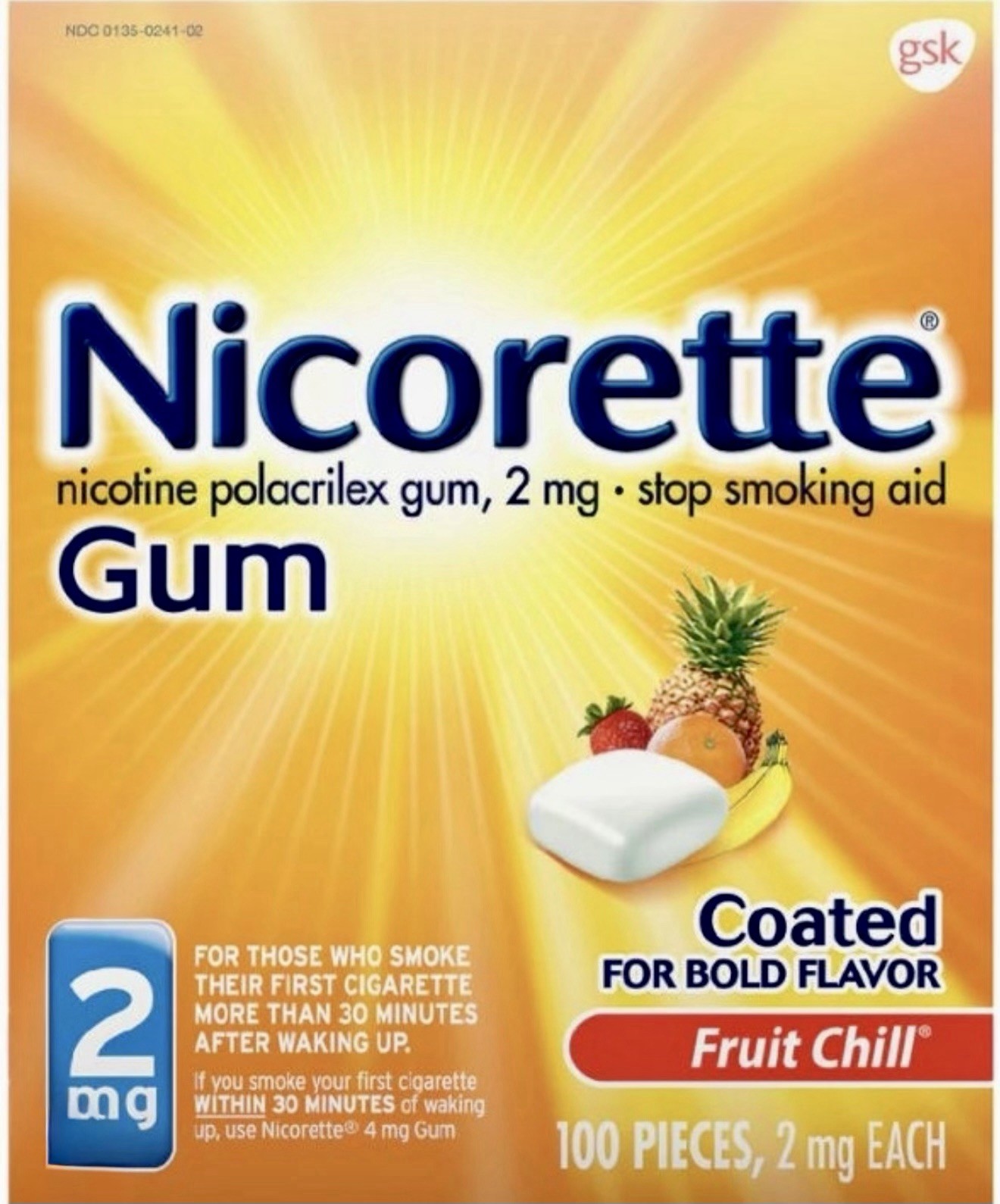 Nicorette Gum 2mg Fruit Chill Flavor – 100 Piece 2 PACK -200 Total