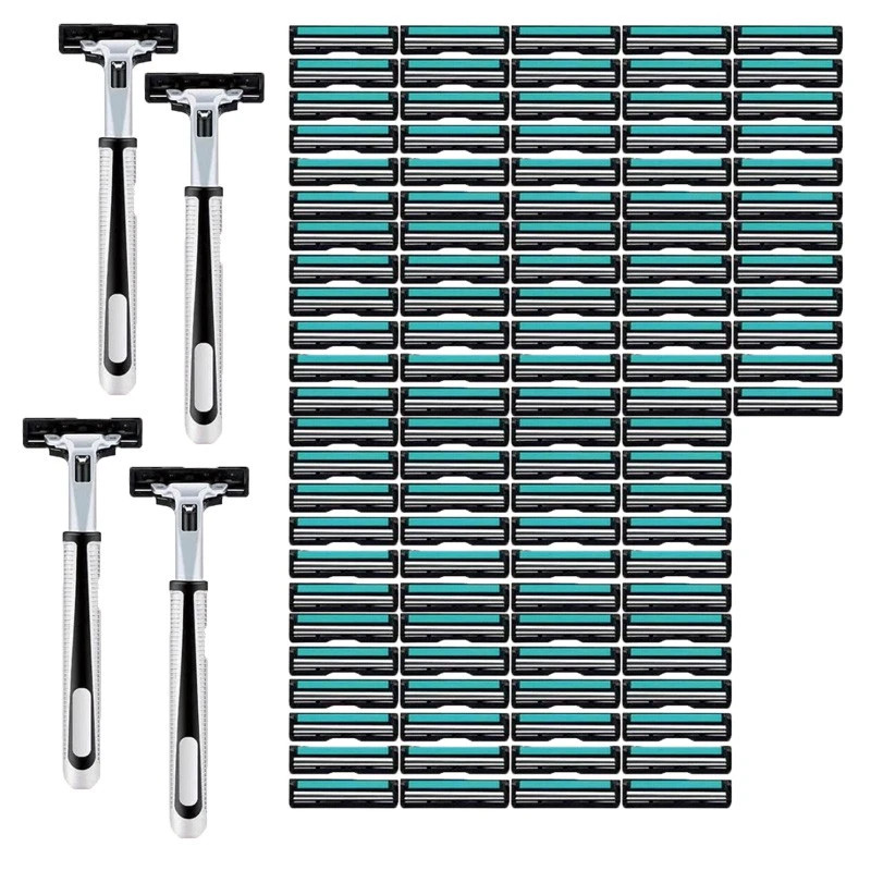 Men’s Disposable Razors 108 Twin Stainless Steel Blades 4 Handles—Smooth Shave