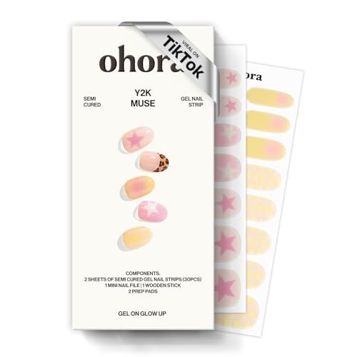 Semi Cured Gel Nail Strips (N Y2K Muse) – Yellow, Art, Works with Any Lamps,