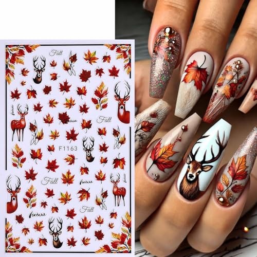 Autumn Nail Stickers Set – 10 Sheets Fall Nail Art Decals with Tweezers Nail