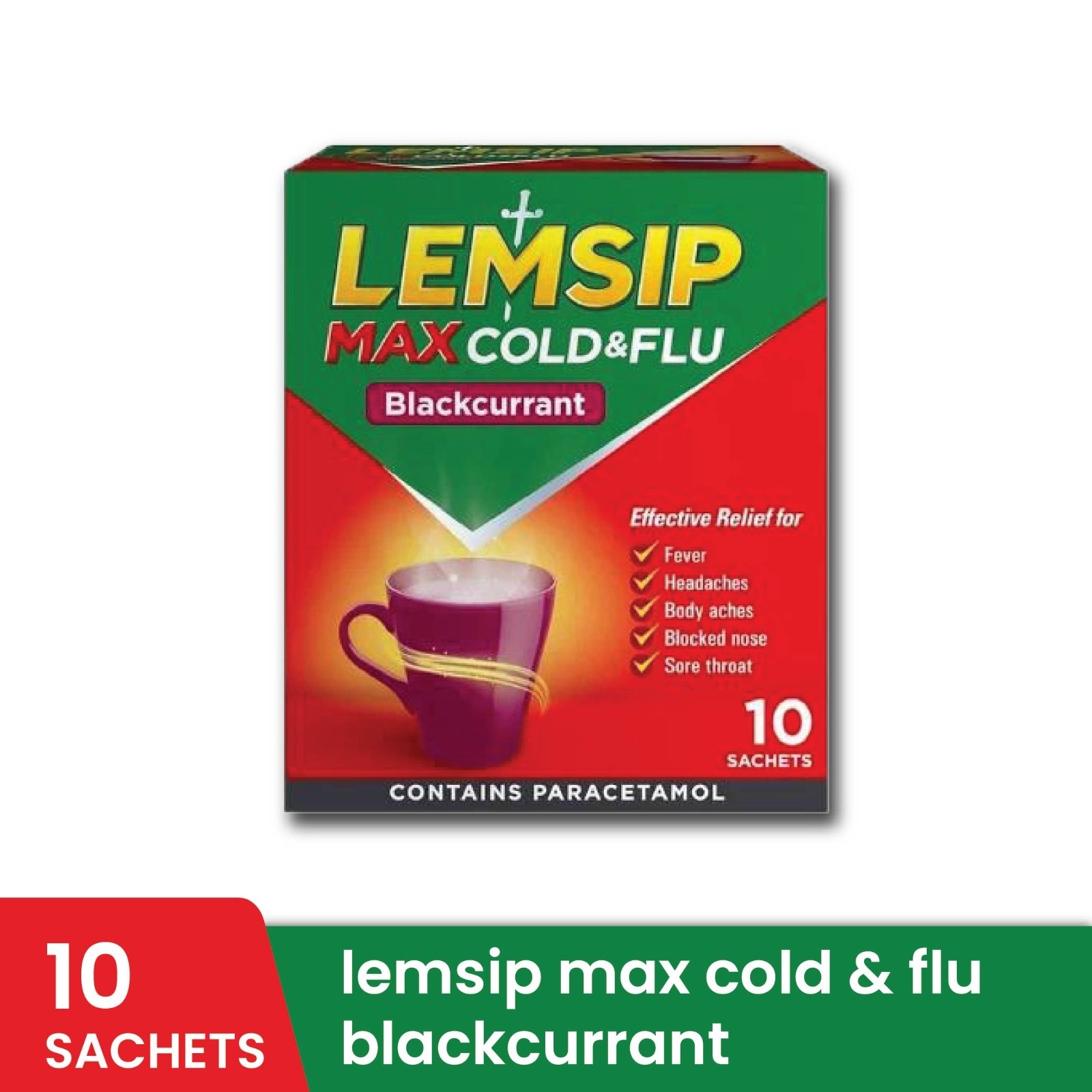 LEMSIP Max Cold & Flu Sachets Blackcurrant 10ct PACK OF 3