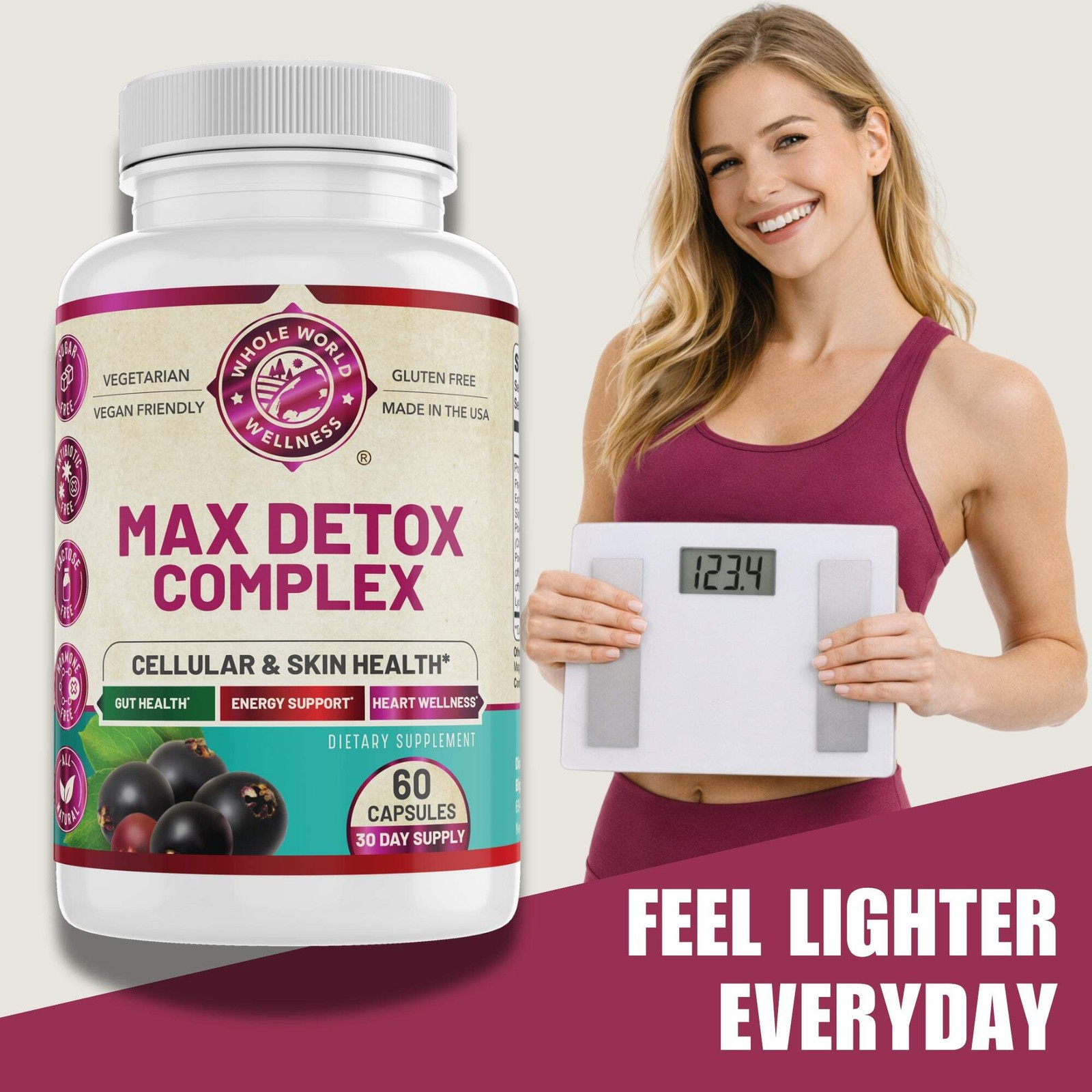 Max Detox Complex for Women & Men. Supports Gut & Heart Health. USA Made.