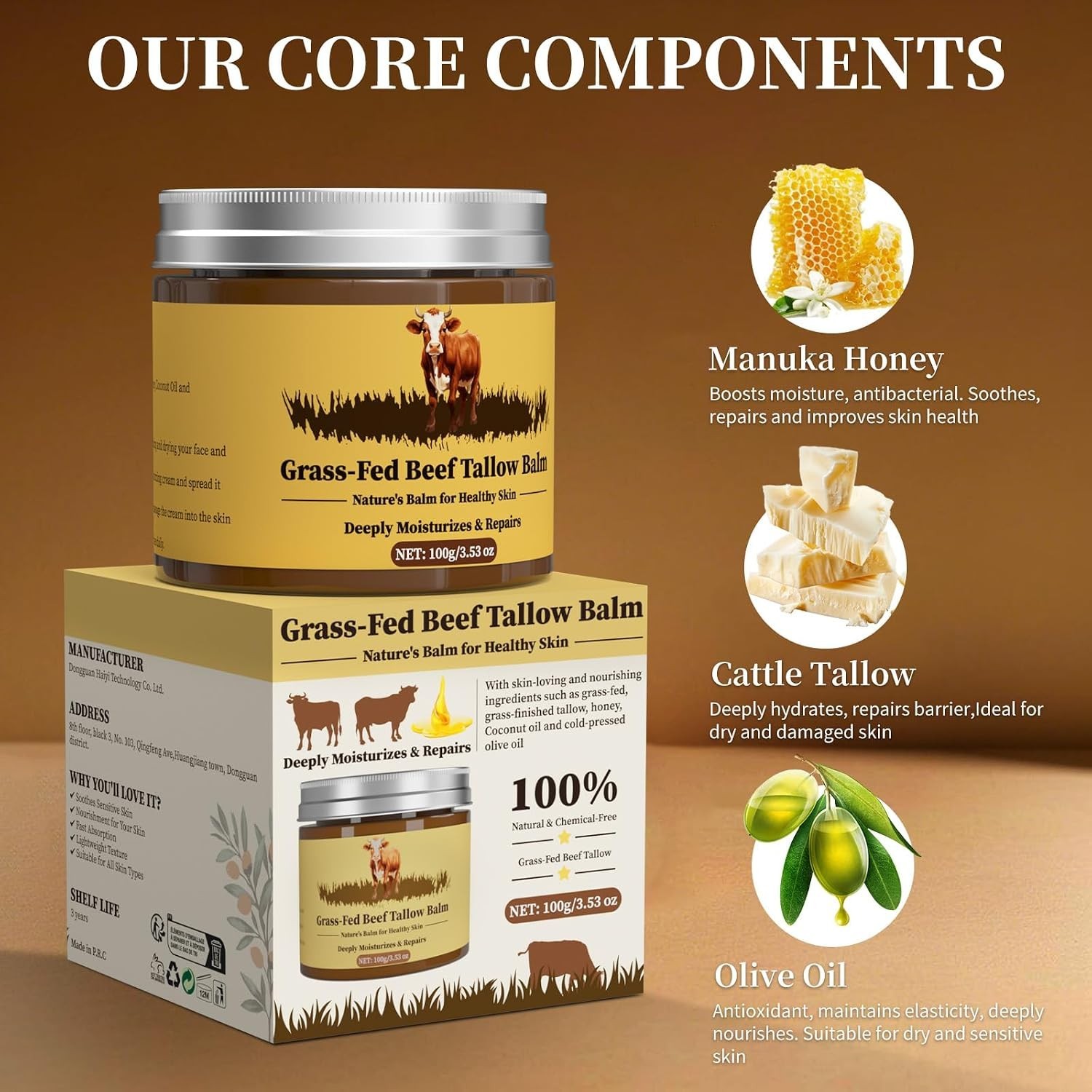 Grass Fed Beef Tallow Honey Balm Face Body Cream Moisturizer 3.53oz
