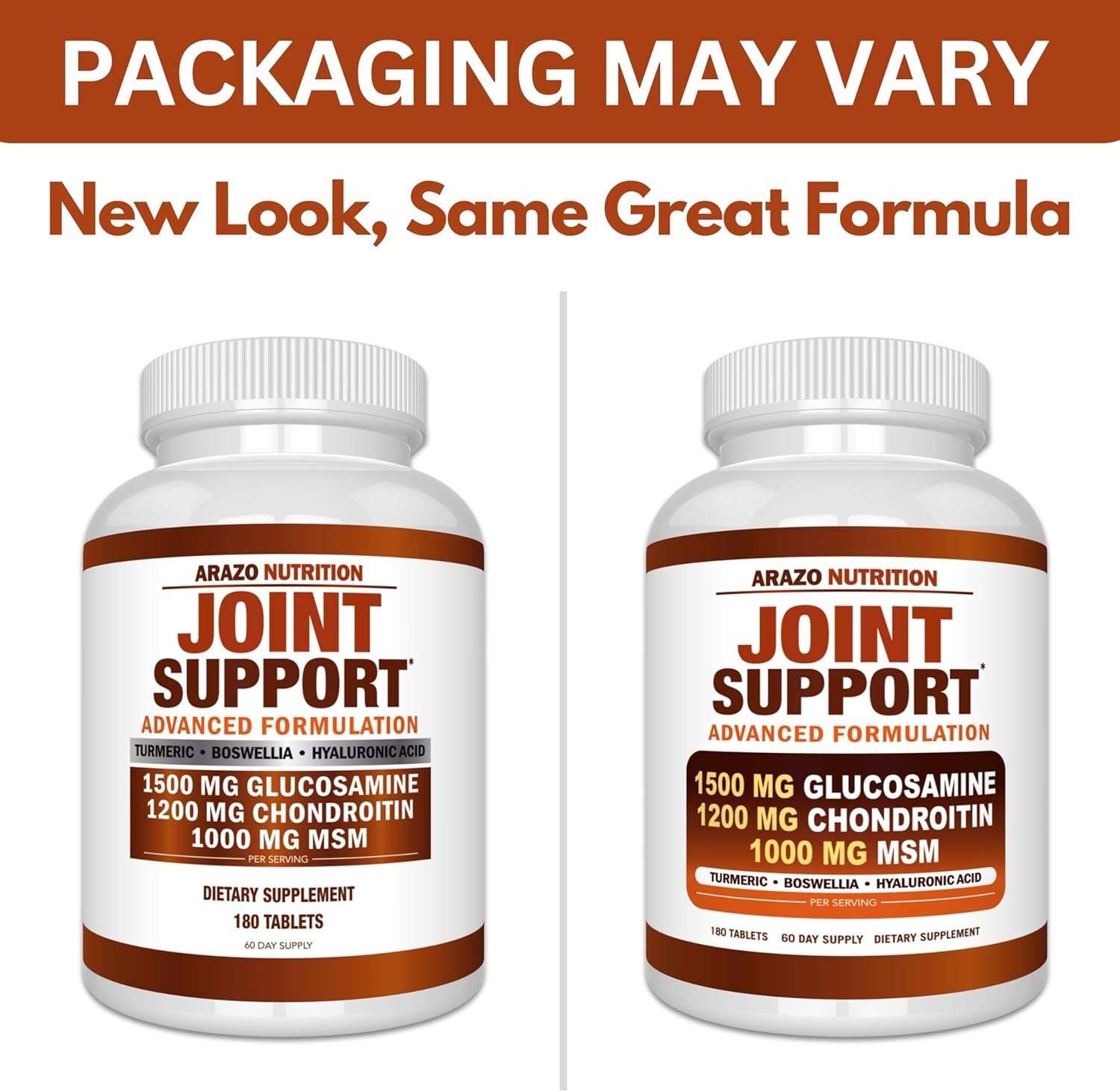 Arazo Nutrition Glucosamine Chondroitin Turmeric MSM Boswellia Joint Support 180