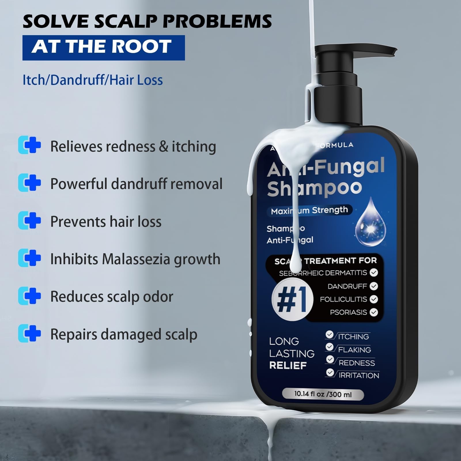 Antifungal Shampoo for Psoriasis, Seborrheic Dermatitis & Dandruff Relief, 10.1