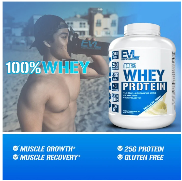 EVL 100% Whey Protein Vanilla 5LB 25g Protein Gluten Free