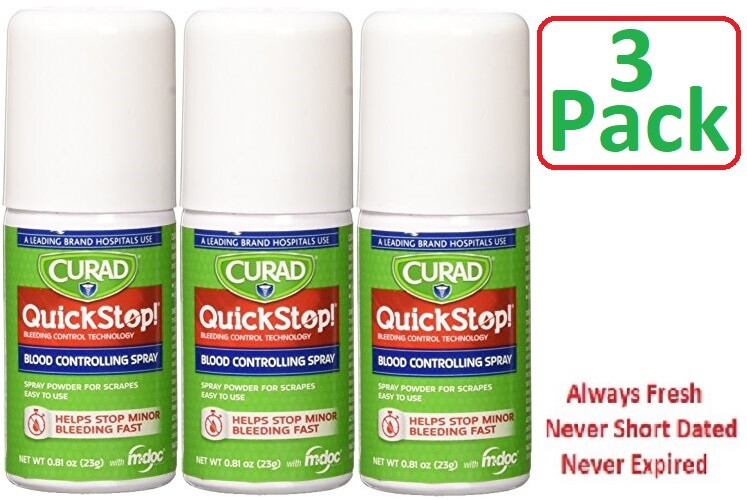 CURAD Quick Stop! SPRAY Stop Bleeding NOW! – 3 Pack – Always FRESH !