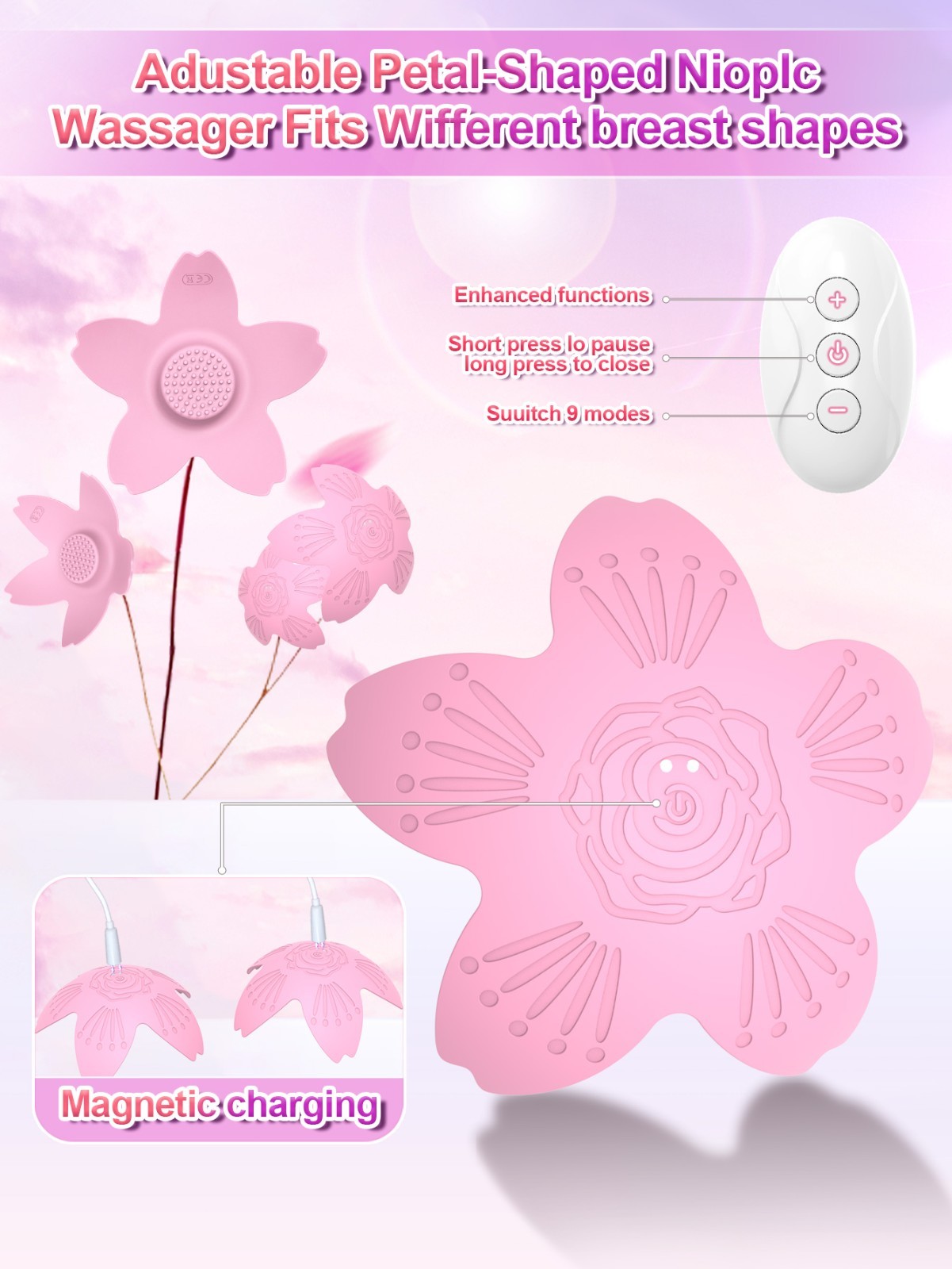 Electric Breast Massager Vibrating Bra Chest Cup Enlargement Enlarger 9 Modes