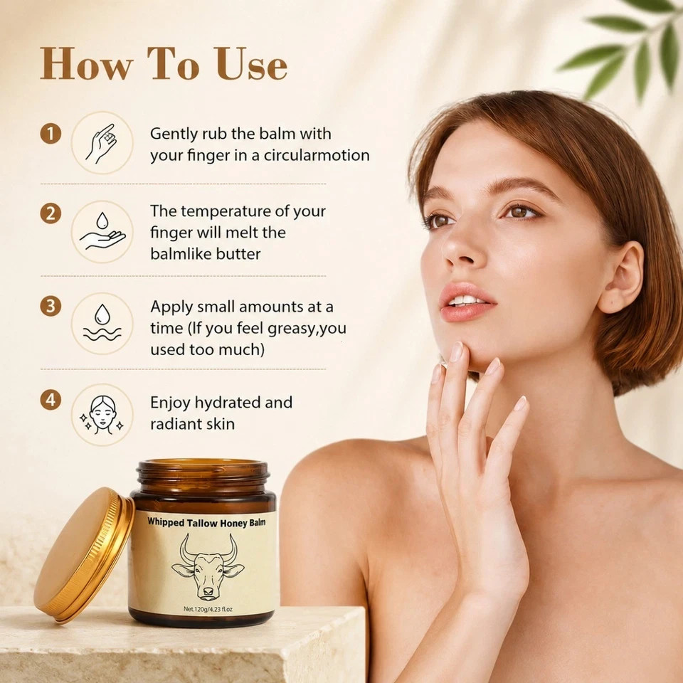 Lopeie Whipped Tallow Honey Balm, All-Natural Moisturizer for Face & Body