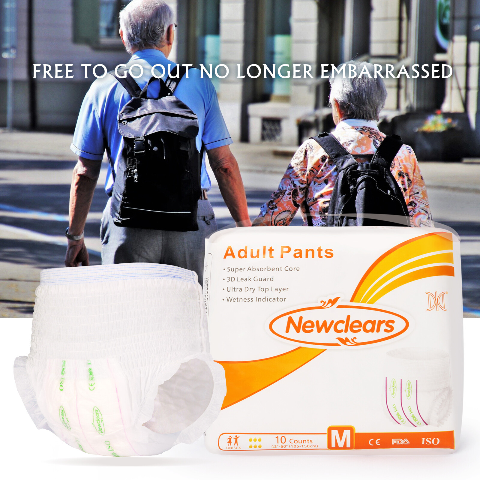 Newclears Adult Incontinence Underwear Diapers for Men Women, 20/40/60/80 ct