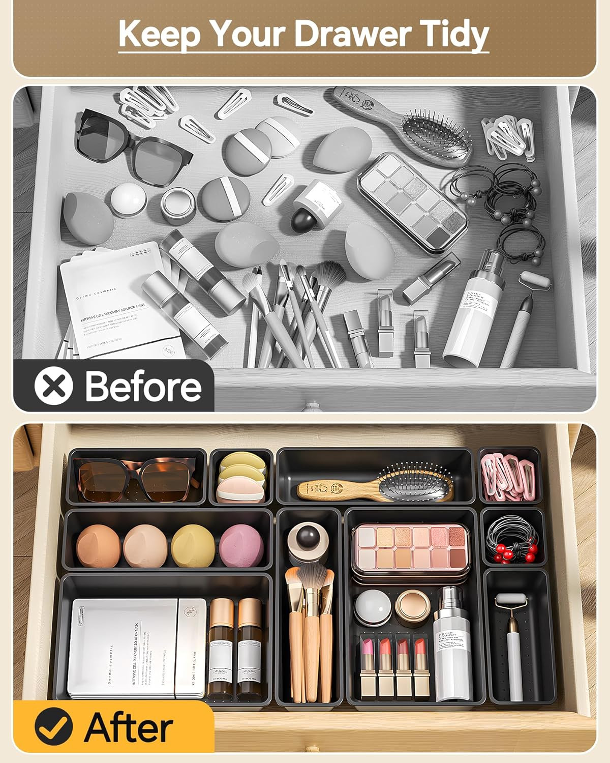 25 PCS Plastic Drawer Organizers Set, 4 Sizes Vanity Organizer, Makeup and Desk