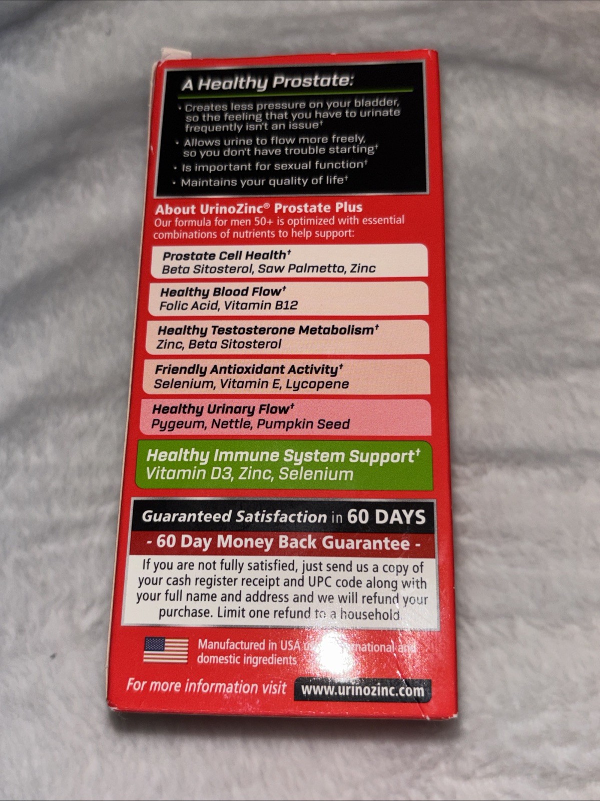 URINOZINC Prostate Plus Health Complex Beta Sitosterol & Saw Palmetto Supplement