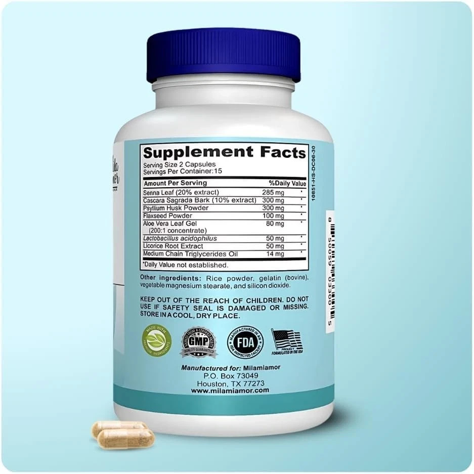 Mila Miamor Colon Cleanse Natural Fiber Detox Capsules 30ct