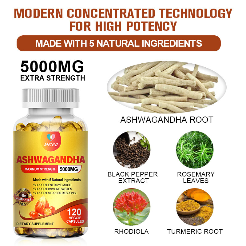 Organic Ashwagandha Capsules 5000mg 120 Capsules with Black Pepper Root Powder