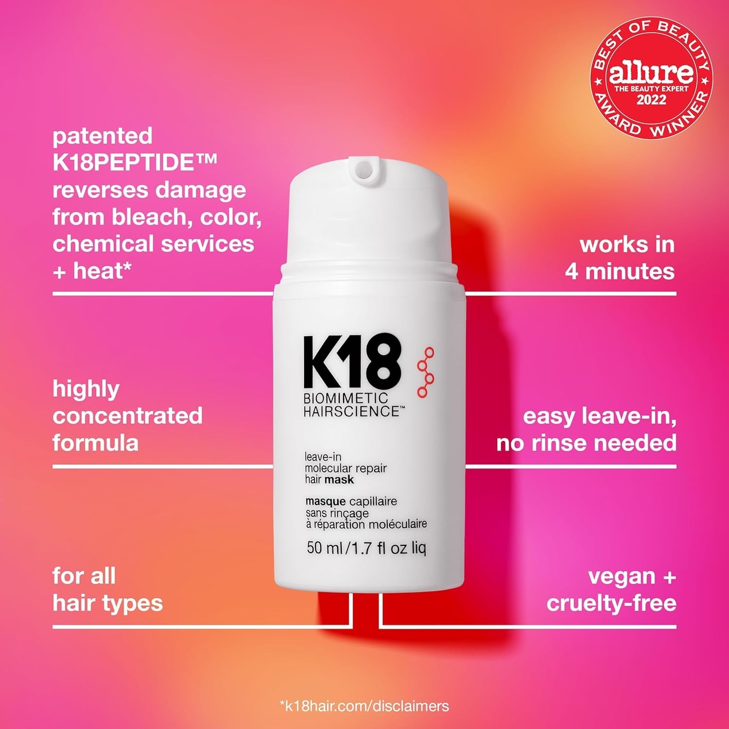 K18 Leave In Molecular Repair Hair Mask Biomimetic Hairscience 50 ml / 1.7 fl oz