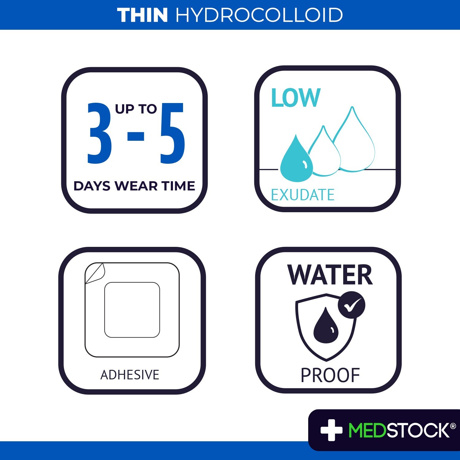 MEDSTOCK Thin Hydrocolloid Dressing – 4″ x 4″ (Box of 10)