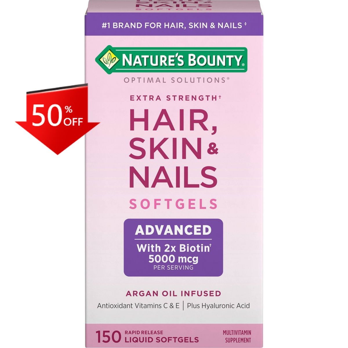 Nature’s Bounty Optimal Solutions Extra Strength Hair, Skin Biotin – 150ct