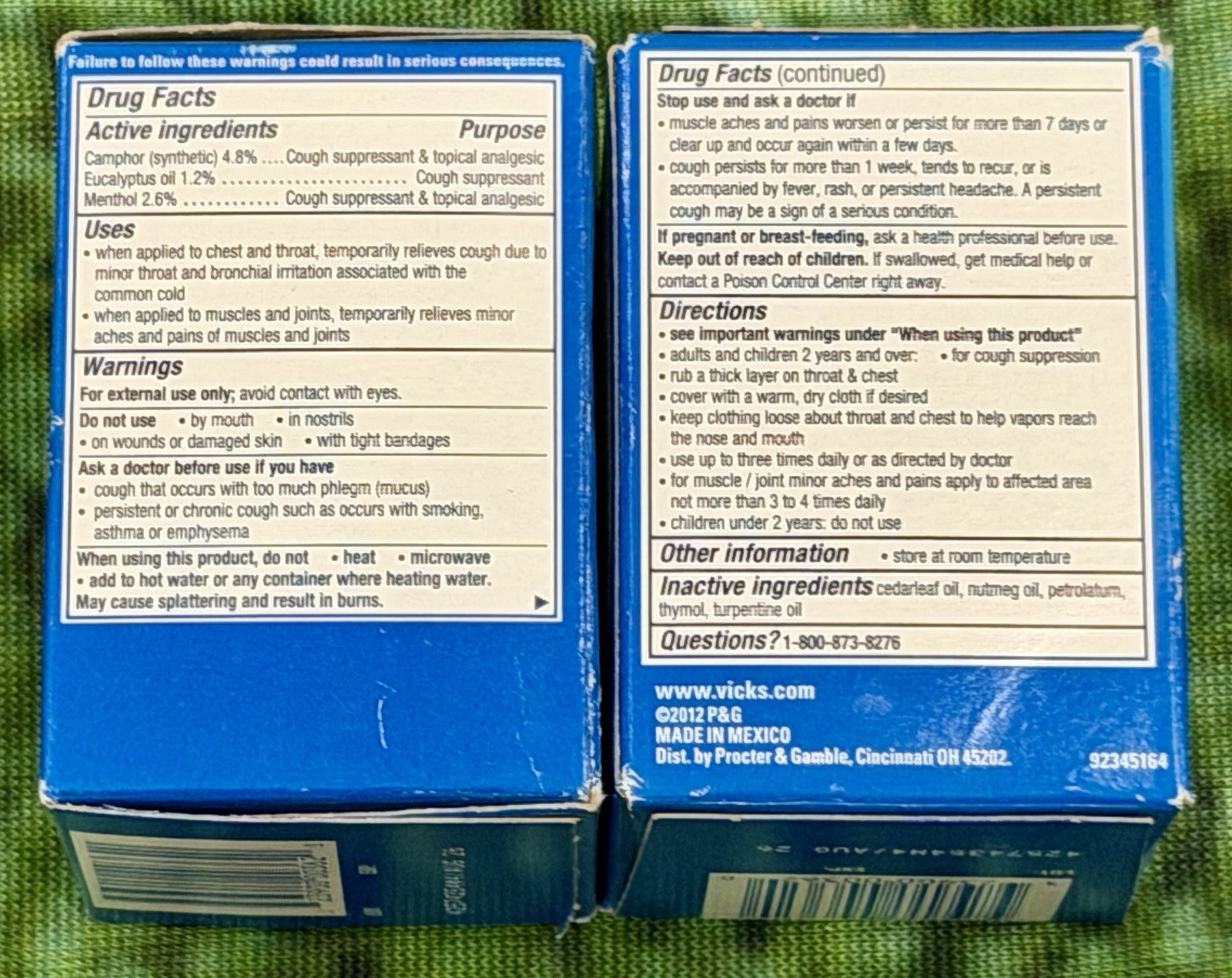 (2) Vicks VapoRub Cough Suppressant Topical Analgesic Ointment 3.53 Oz Exp 8/26