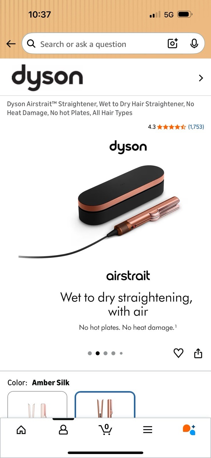 Dyson Airstrait Wet & Dry Straightener Amber Silk No Heat Damage No Hot Plates