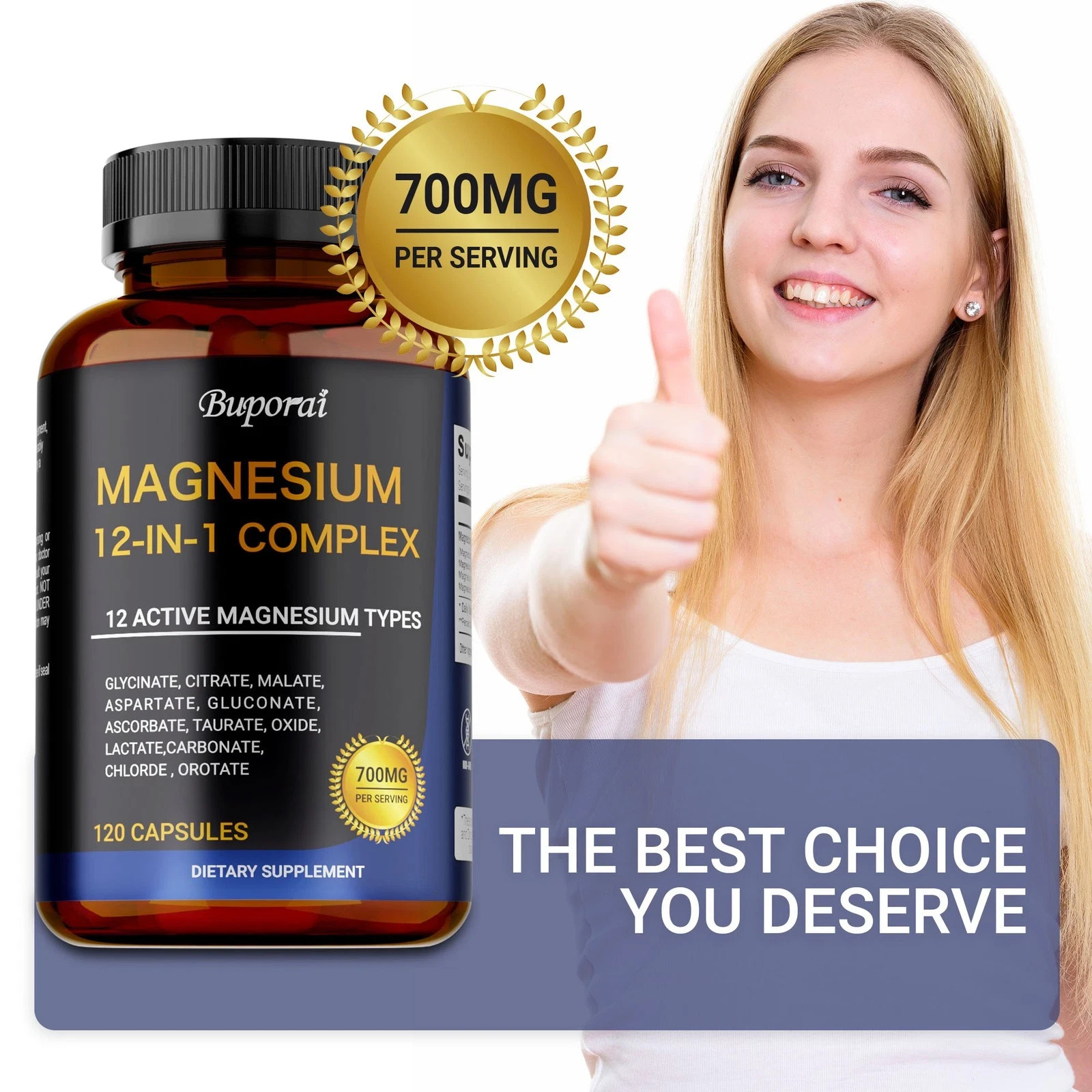 Magnesium Complex 12 in 1 Magnesium Glycinate/Citrate/Malate/Orotate USA 3X120C