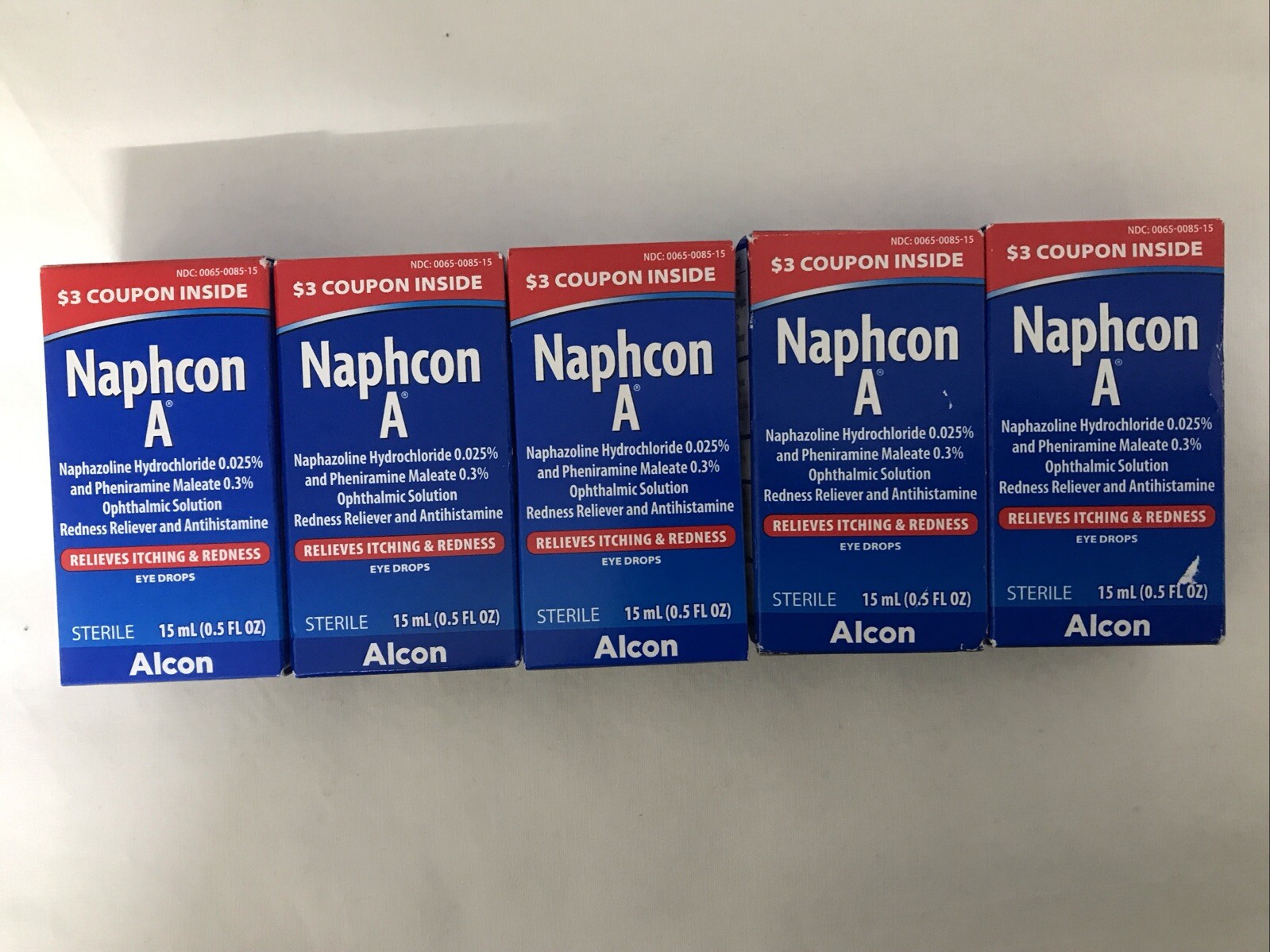 Exp 05/2027) 5 Boxes Naphcon A Eye Allergy Relief Drops 15 ml(0.5oz)