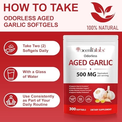 Odorless Garlic 500Mg per Servings, 300 Softgels | 2 Years Aged Garlic Extra…