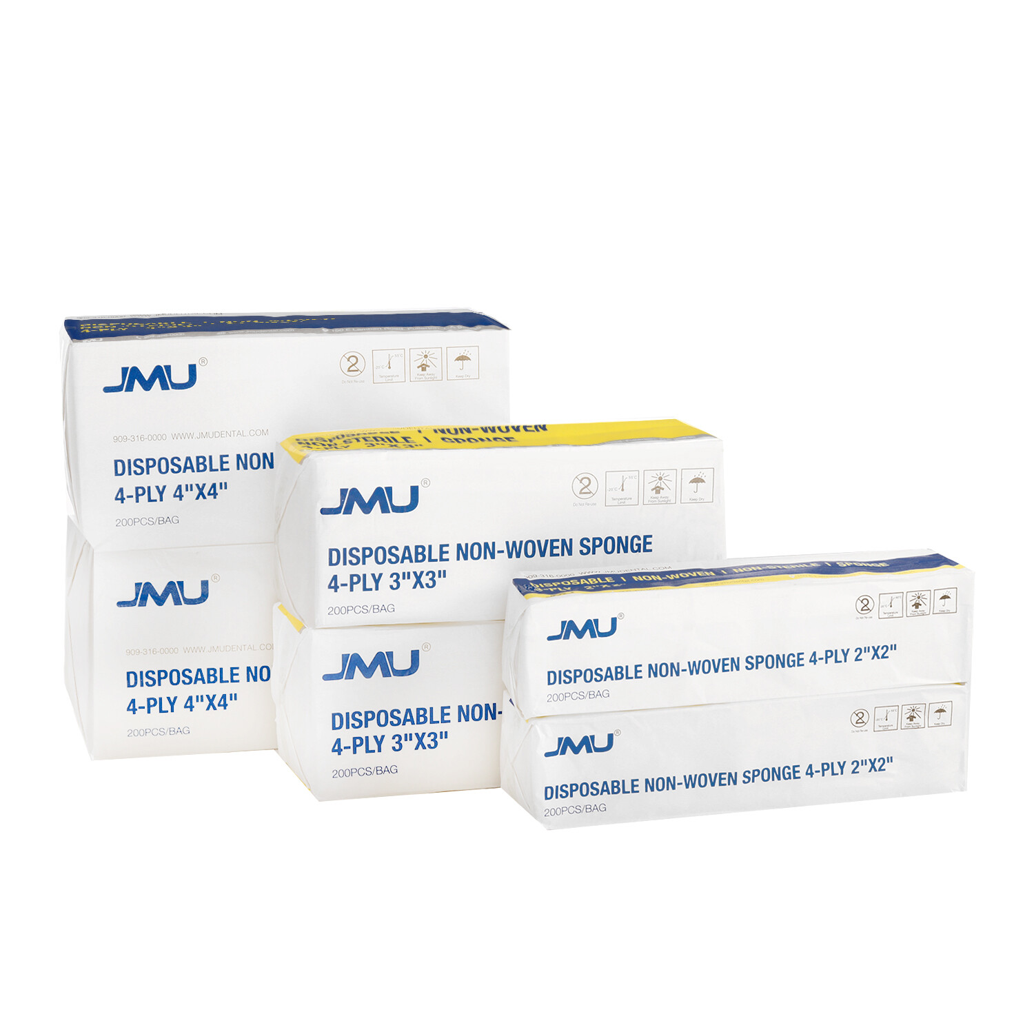 JMU Dental Non-Woven Sponges 4-Ply Non-Sterile Gauze Pads Size 2″x2″/3″x3″/4″x4″